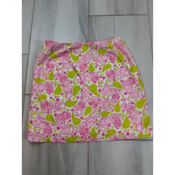 Lilly Pulitzer Dresses & Skirts - Lilly Pulitzer Pink Lime Green Cheshire Cat Paisley Cotton Mini Skirt Size 8